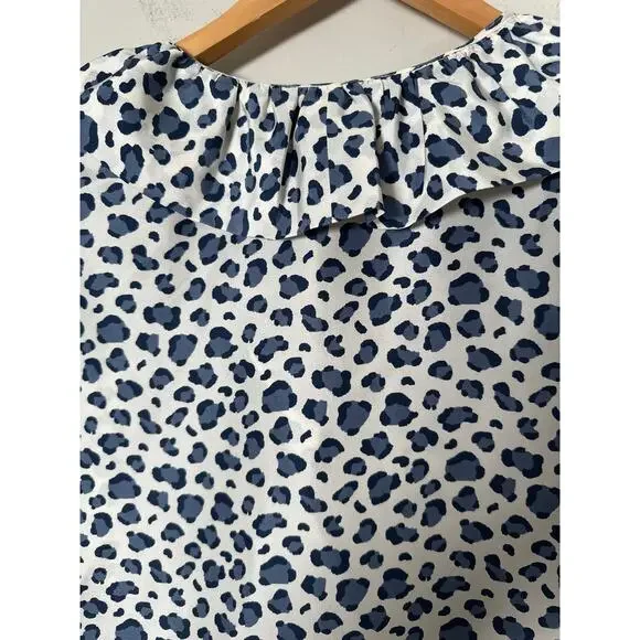 Devon Baer Womens 100% Silk Leopard Print V Neck Ruffle Blouse 3/4 Sleeve XS - Picture 6 of 10